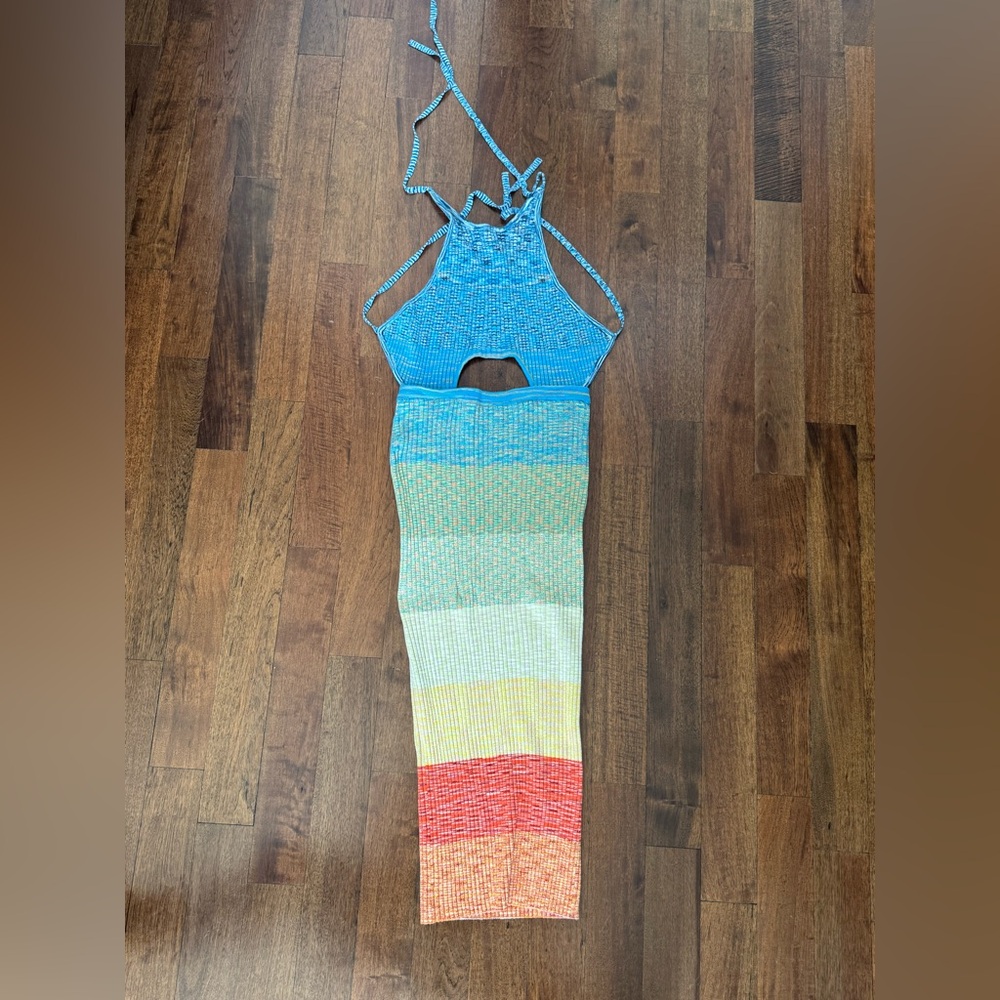 STAUD Blue and Green Midi Dress